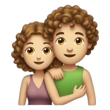 Couple, hugging, man with brown curly hair and blue eyes. chubby woman with long light brown curly hair and blue-green eyes. sticker