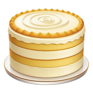 Cinematic Realistic Simple Vanilla Cake, a perfectly baked golden sponge with soft, airy layers, delicate vanilla frosting smoothly spread across the top, tiny flecks of vanilla bean visible, warm golden lighting creating depth, glowing with a sweet, irresistible charm. sticker