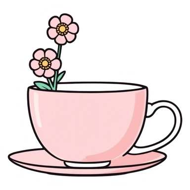 Small pink cup with flowers with a handle sticker