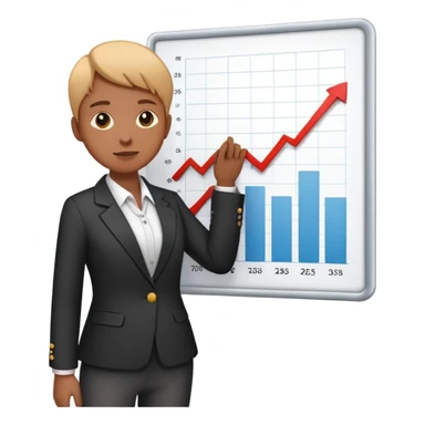 person presenting in front of a simple chart or graph, wearing a blazer and confident posture sticker