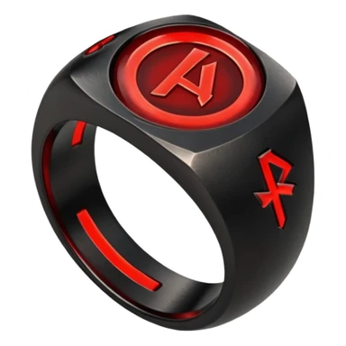 Black iron ring with glowing red rune, gothic iOS-style emoji, dramatic lighting sticker
