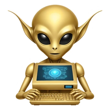 frontview golden alien ancient computer server sticker