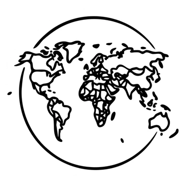 Hand drawn world globe with various country flags marked on different continents sticker
