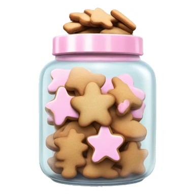 Realistic glass cookie jar with light pink lid full of gingerbread cookies isolated.  sticker