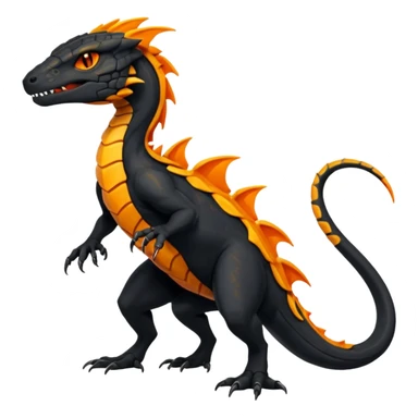 Magmatic fiery badass cool obsidian-Black and golden-orange Helioptile-Amaura-Salandit-Fakémon-hybrid-creature (full body)  sticker