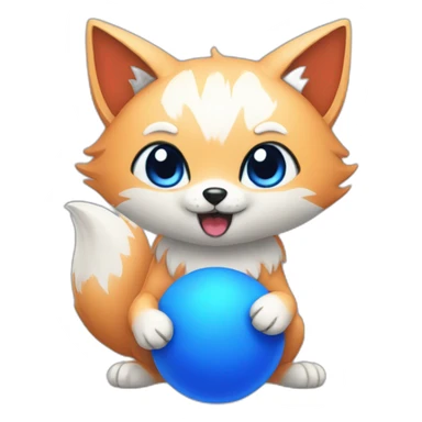 kitsune with a blue ball in its paws sticker