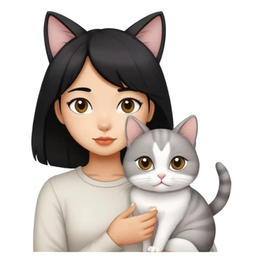 black hair girl with Chinchilla white cat sticker