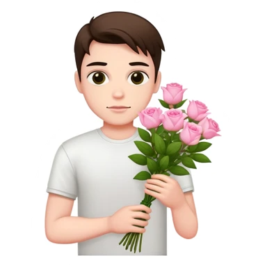 A cool bad boy with fair skin holding a bouquet of pink jasmine roses sticker