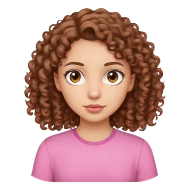 light-skinned girl with shoulder-lenght brown curly hair, brown eyes and pink shirt sticker