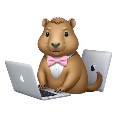 capivara  de laço rosa claro mexendo no macbook sticker