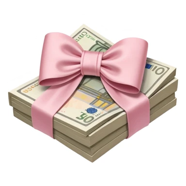 liasse de billets euros avec un noeud rose en satin rose poudré  sticker