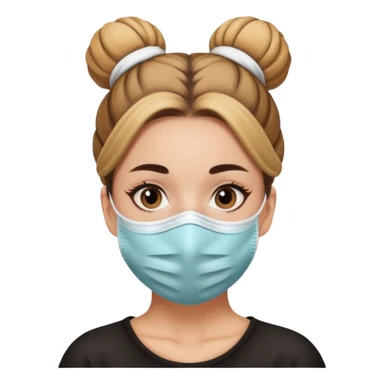 bun haired woman with covid mask sticker