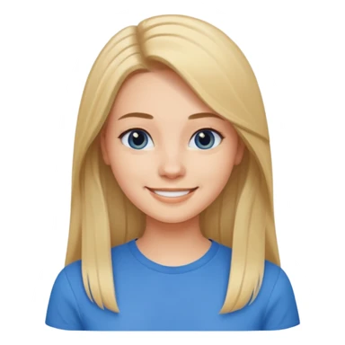 young woman with straight hair with a blue shirt sticker