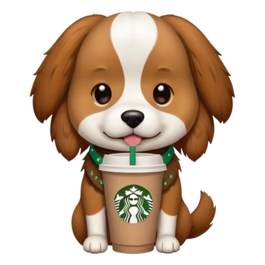 Dog holding Starbucks sticker