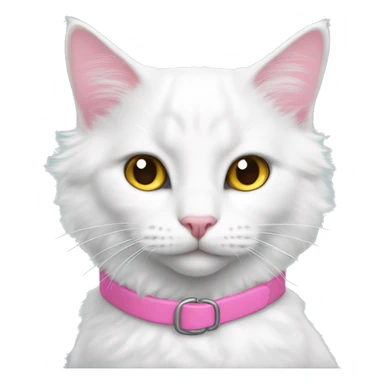 white turkish angora cat with different color eyes and a pink collar  sticker