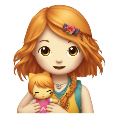 hello kitty giving a ginger hippie girl with a fringe a hug  sticker