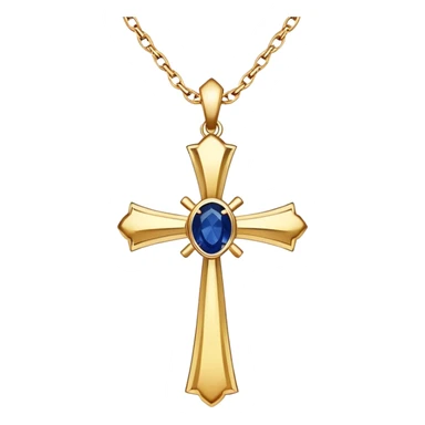 Gold cross necklace with sapphire in middle sticker