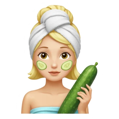 A girl with a spa towel in her hair and a cucumber on her face sticker