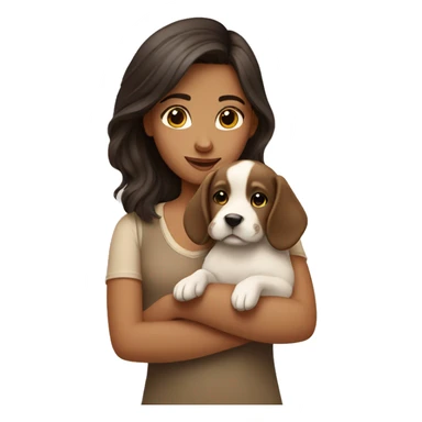 brunette girl with beige puppy sticker