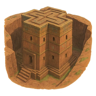 Create the rock hewn Church of Saint George in Lalibela, Ethiopia into a Ghibli style. Make it HD and precise. sticker