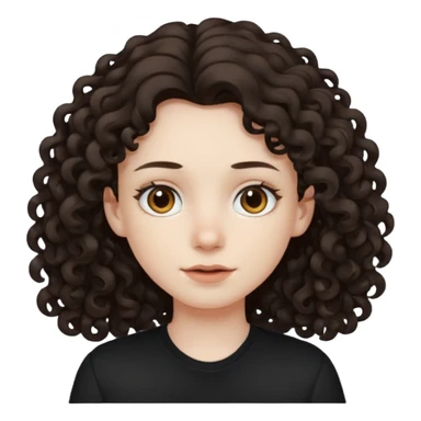 Pale skin, long curly dark brown hair, medium brown eyes. sticker
