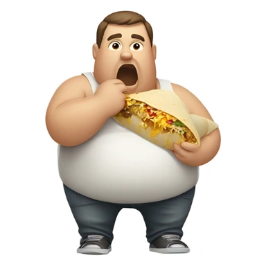 obese man eating a greasy burrito sticker