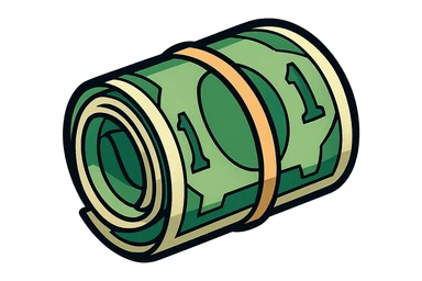 a single rolled US dollar bill, cartoon style, no background sticker