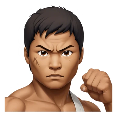 ​Cinematic Realistic Portrait of Tony Jaa, a close-up depiction capturing his intense, determined expression and finely detailed features, rendered with dramatic natural lighting that emphasizes his rugged athleticism and unmistakable martial arts presence, sticker
