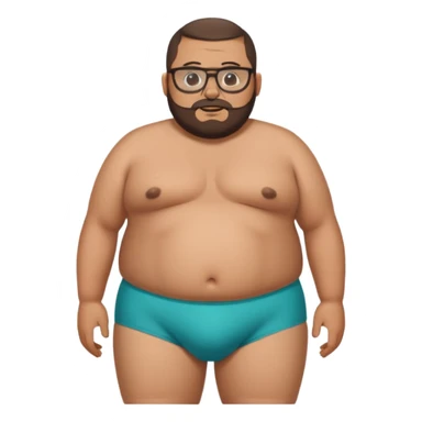 A morbidly obese, fat standing shirtless mexican guy in his boxers with a buzzcut, a beard, and glasses sticker