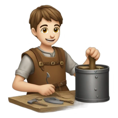 young coin engraver apprentice yielding tool, medieval age sticker