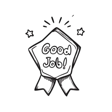 Award certificate with ribbon, "Good Job!" text, and shining stars in the corners sticker