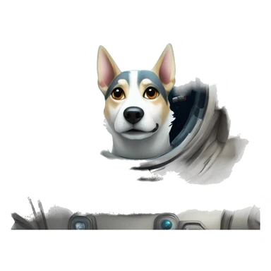 Laika space dog in sci-fi style on the background of a spaceship sticker