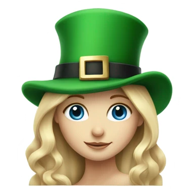 Girl with long blonde hair and blue eyes wearing a st Patrick’s day hat sticker