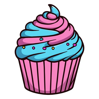 cupcake with swirled pink icing and rainbow sprinkles sticker