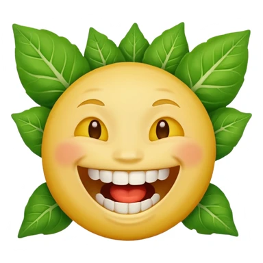 yellow face emoji laughing with teeth full of vegetable leaf stuck on teeth sticker