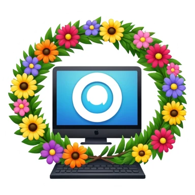 funeral wreath next to a computer sticker