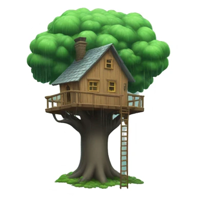 a treehouse with a rain storm  sticker
