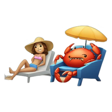 human-sized crab with human-sized taco girlfriend, lying in a chair at the beach sticker