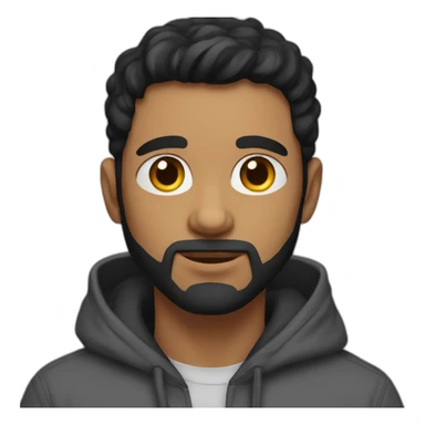 man with short beard hazel eyes and black hair wearing hoodie with cat on lap sticker