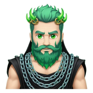 hades greek god with green flames and beard with chains on his arms and neck sticker