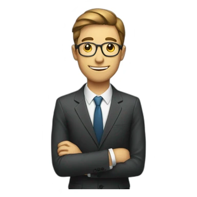 a man in a suit holding a clock sticker