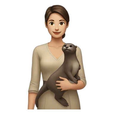 brunette woman and otter sticker