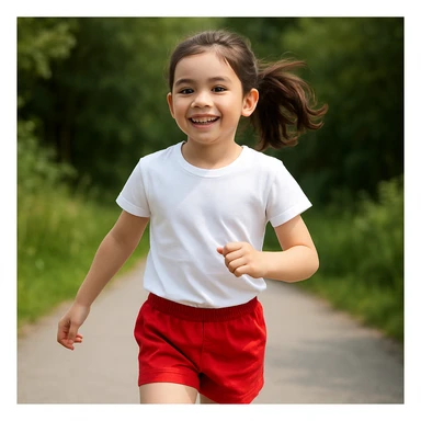Make the girl's outfit red shorts and a white short-sleeved t-shirt sticker