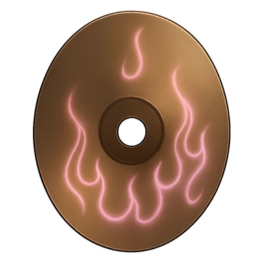 A minimalist CD disc with subtle pink flames, glowing effect, variation 2, style: general, shape: oval, color: bronze sticker