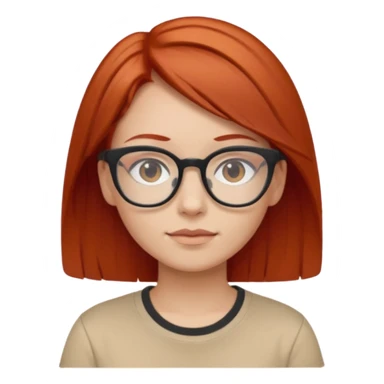 girl short-layer-red-hair wear beige T-shirt, wear glasses sticker