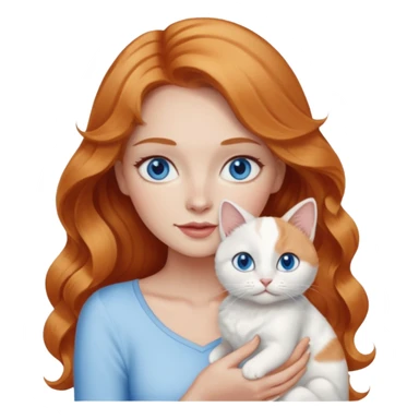 Long wavy strawberry blonde blue eyes woman with a white cat with blue eyes sticker