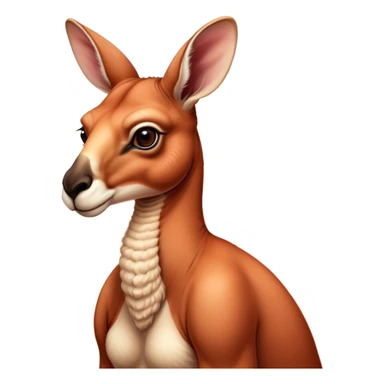 Cinematic Noble Adult Red Kangaroo Portrait Emoji, Poised and regal, with a robust, muscular build, tawny reddish fur, and a distinctive camel-shaped head featuring a slightly elongated snout, prominent ears, and keen, observant eyes, Simplified yet sharp and sophisticated features, highly detailed, glowing with a warm, sunlit glow, high shine, intelligent and commanding, stylized with an air of outback authority, focused and vigilant, soft glowing outline, capturing the essence of a watchful guardian that seems ready to bound out of the screen with effortless power! sticker