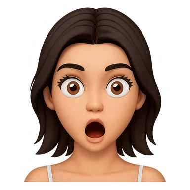 Edit the female face with short dark hair, center part, brown eyes in Apple emoji style with a 3D look and soft shading. Create a surprised expression. Transparent background. sticker