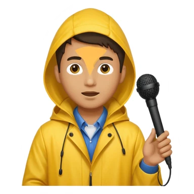 man with rain coat and boom microphone sticker