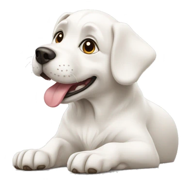 white dog lies and licks its paw sticker